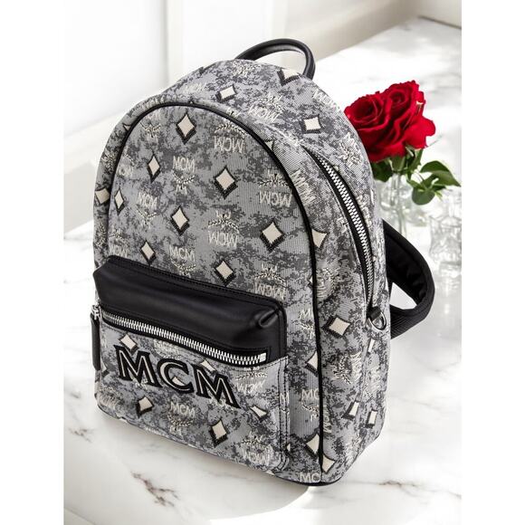 AUTHENTIC NWT MCM Vintage Jacquard Monogram Grey/Black Backpack Mini MSRP $1050 - Picture 4 of 9